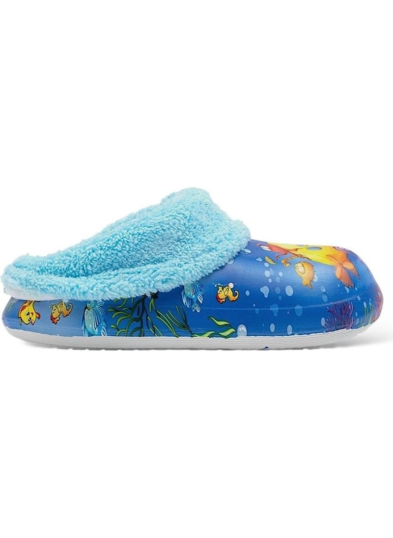Furry Inside Eva Outside Kids Home Nursery School Street Slippers Blue - Yellow
