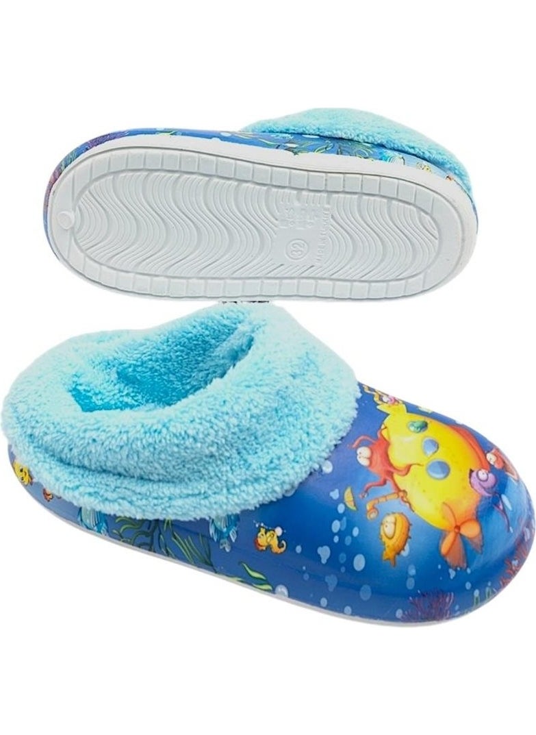 Furry Inside Eva Outside Kids Home Nursery School Street Slippers Blue - Yellow