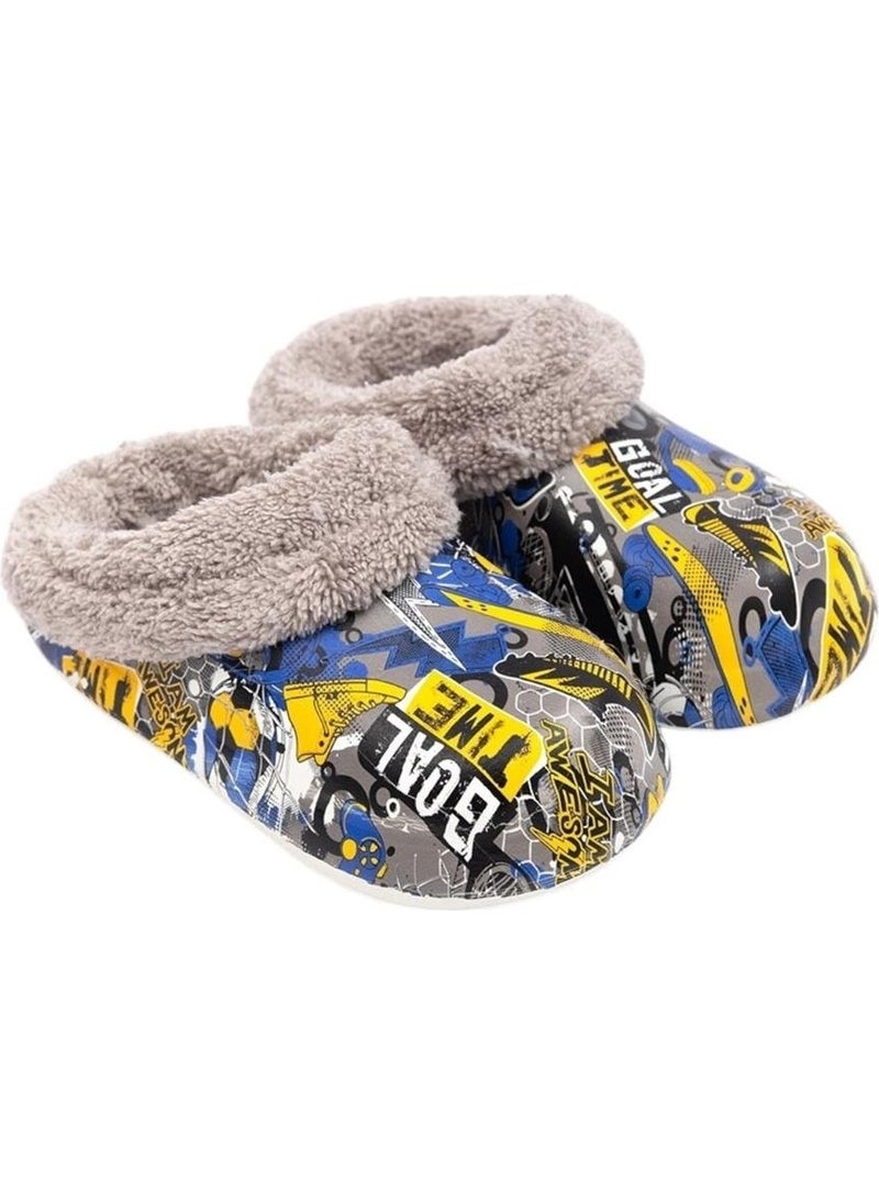 Furry Inside Eva Outside Kids Home Nursery School Street Slippers Gray
