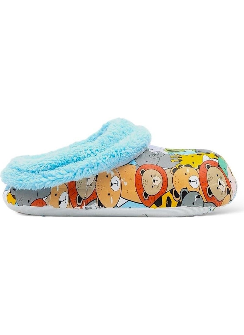 Furry Inside Eva Outside Kids Home Nursery School Street Slippers Blue