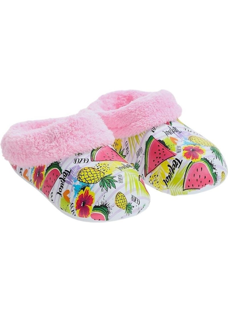 Furry Inside Eva Outside Kids Home Nursery School Street Slippers Pink