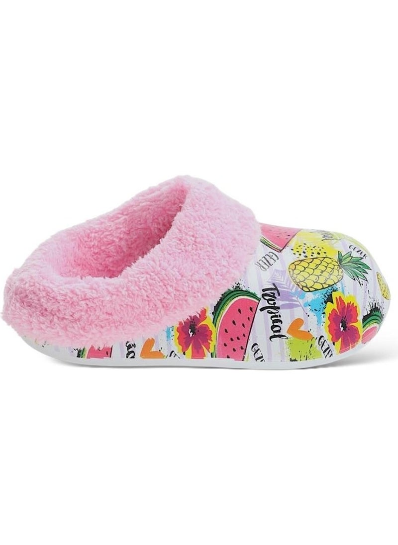 Furry Inside Eva Outside Kids Home Nursery School Street Slippers Pink