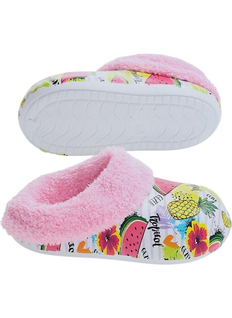 Furry Inside Eva Outside Kids Home Nursery School Street Slippers Pink