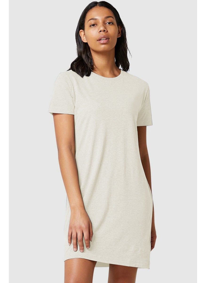Snow Melange Plain, Unprinted Short Sleeve Combed Cotton T-Shirt Dress