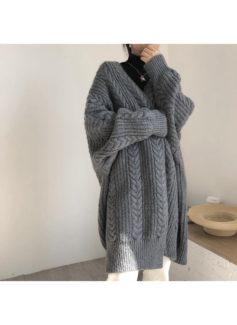 Womens Sweater Jacket Dress Set Loose-fit Knitted Cardigan Base Layer Top Fashionable Womens Clothing Gray [Coat]]