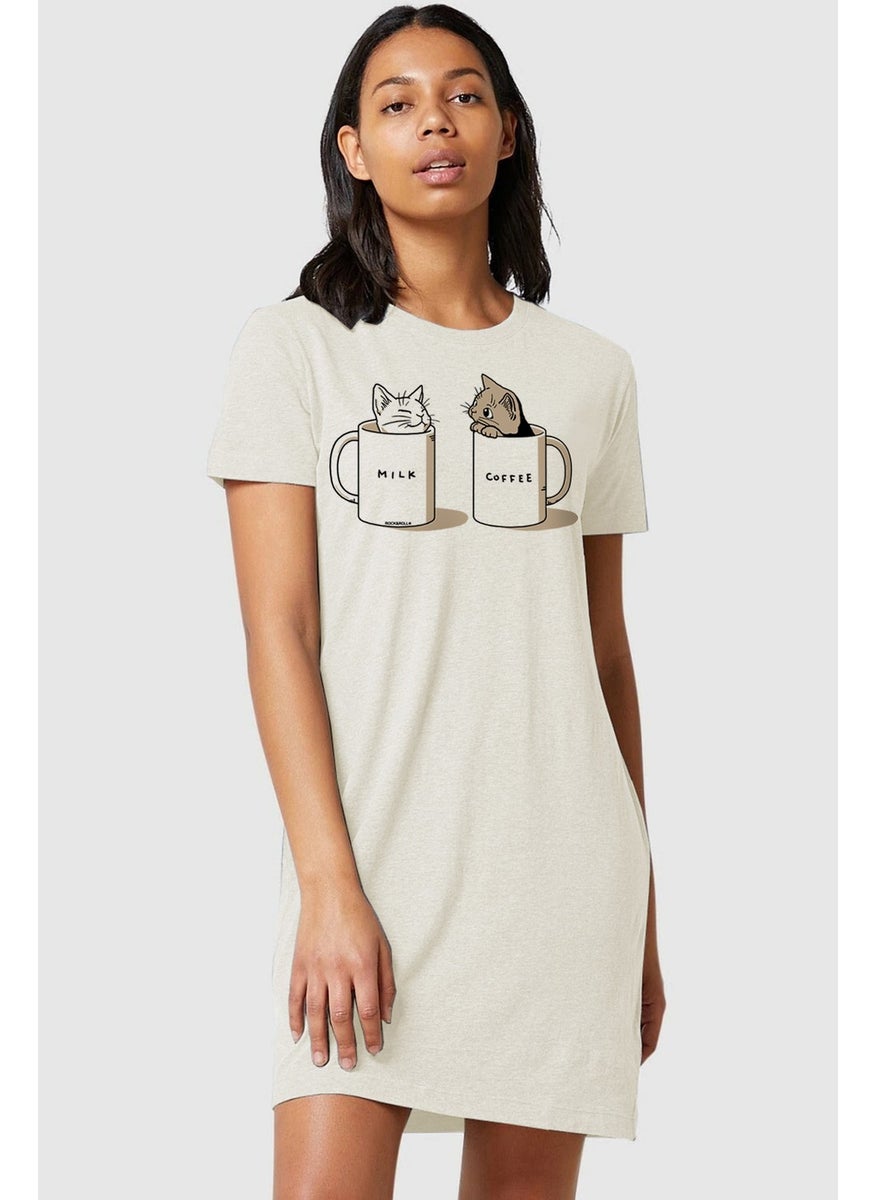 Snow Melange Milky Plain Short Sleeve Combed Cotton T-Shirt Dress