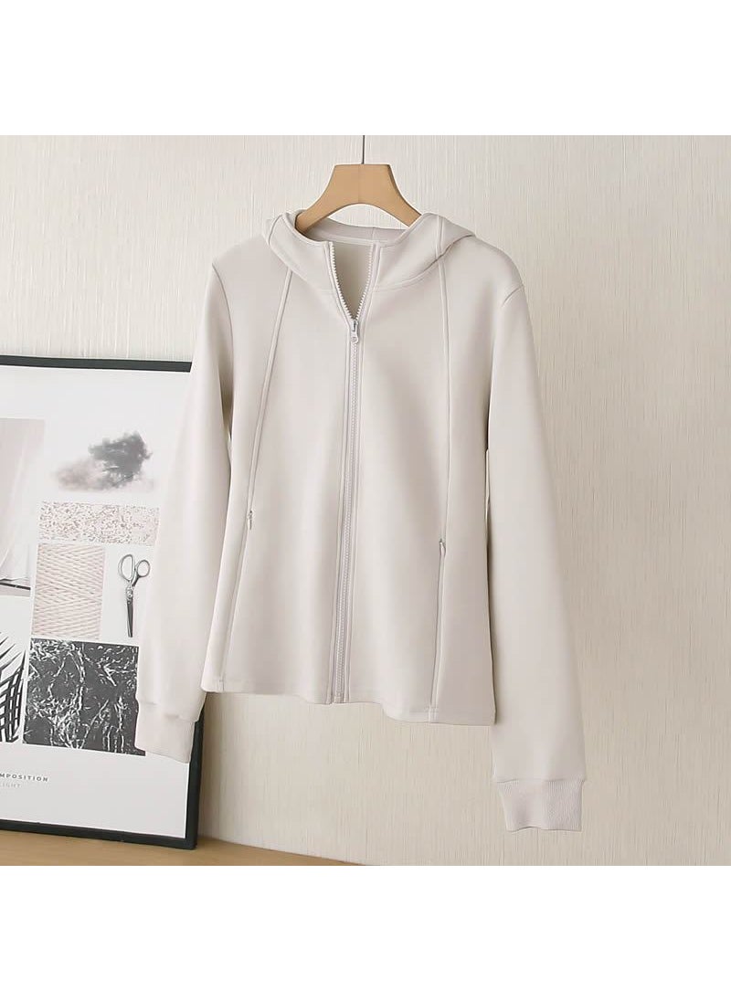 Fashionable Stylish Hooded Cardigan Sweatshirt Womens Spring Thin Versatile Casual Jacket Gray White