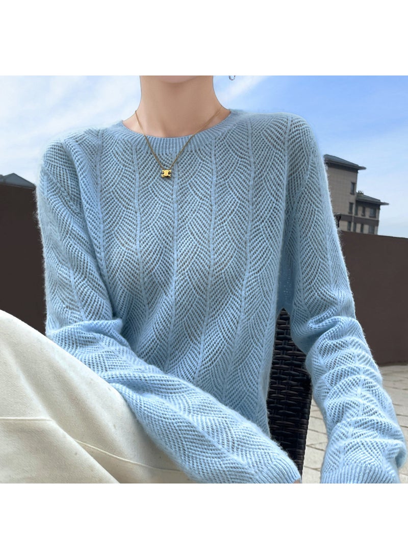 Womens New Style Round Neck Pullover Sweater 100% Wool Solid Color Knitted Base Layer Top Thick Thin For Winter And Spring Elephant gray