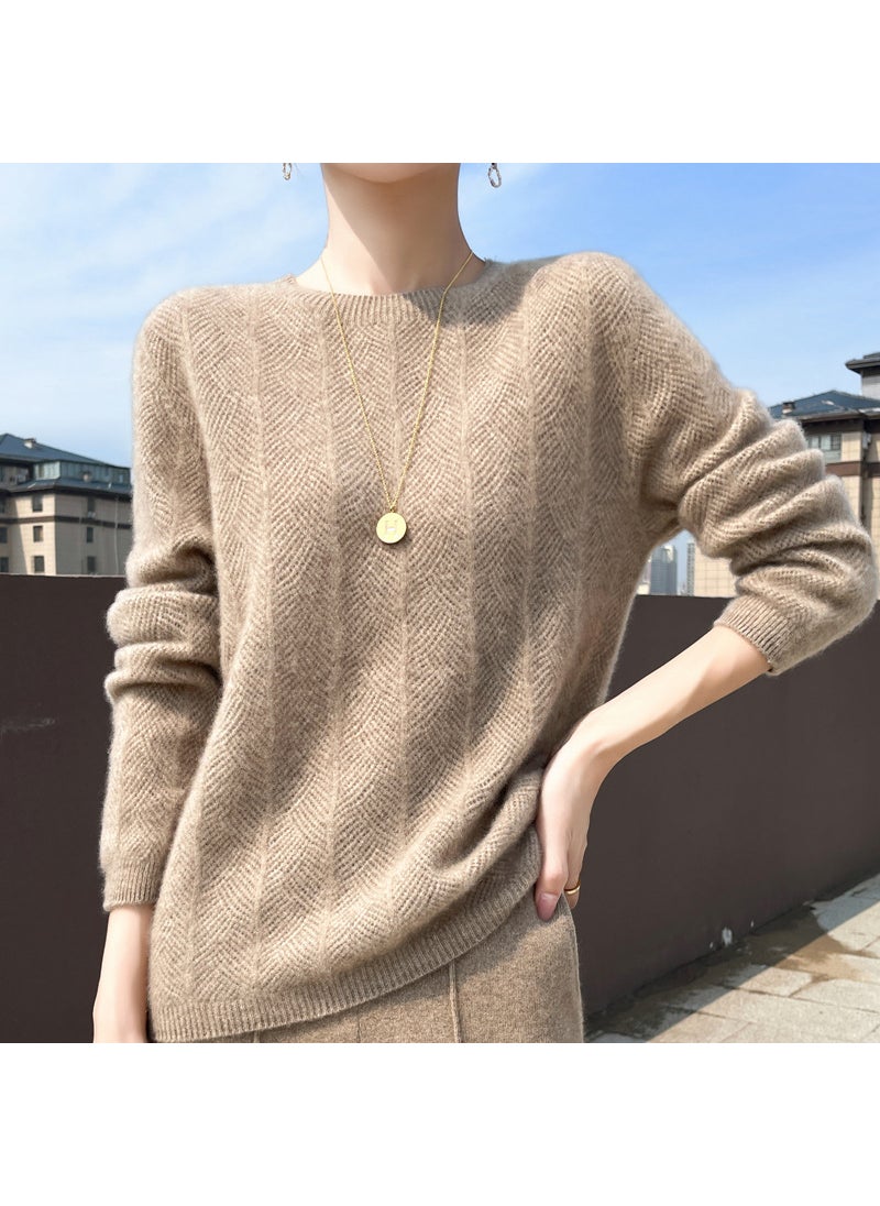 Womens New Style Round Neck Pullover Sweater 100% Wool Solid Color Knitted Base Layer Top Thick Thin For Winter And Spring White