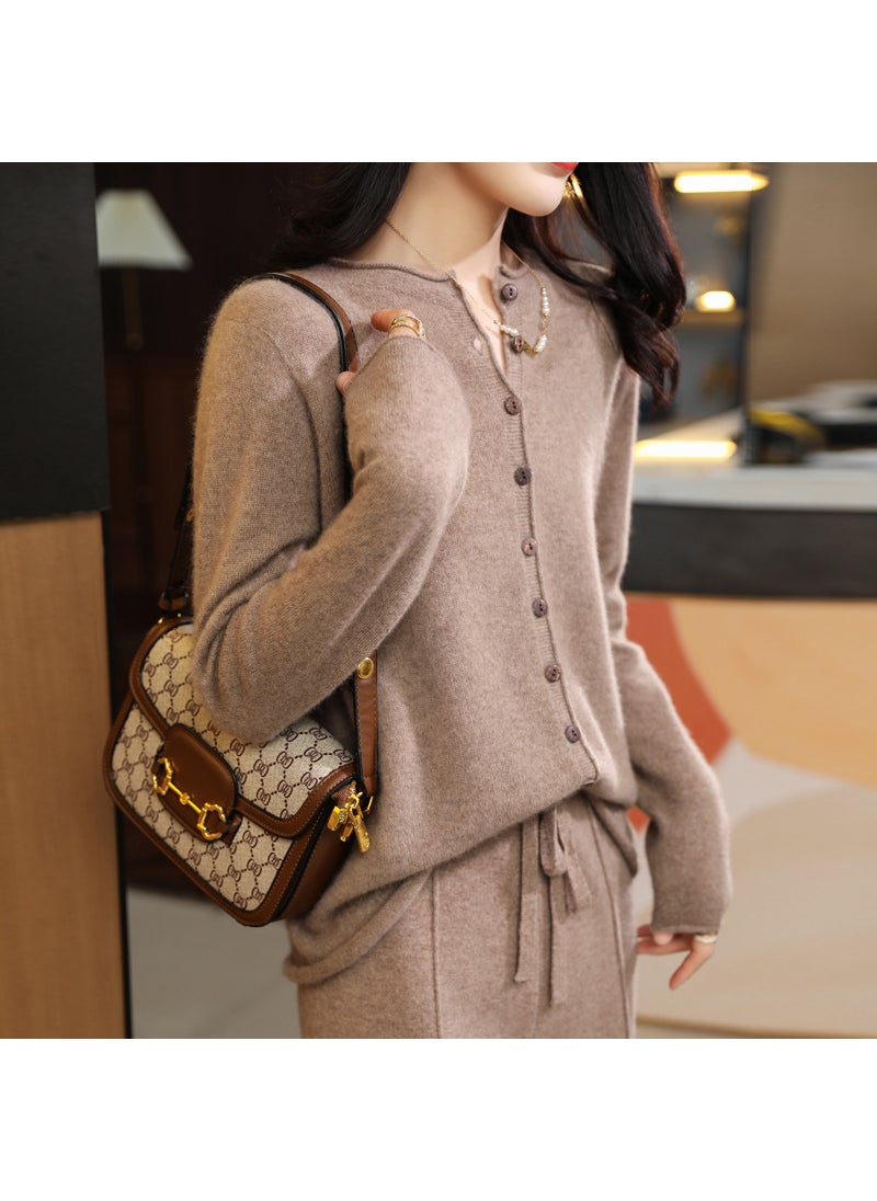 Luxurious Autumn/winter 100% Pure Wool Sweater Womens Half-high Collar Cardigan Knitted Long Sleeve Base Layer Top Sauce red
