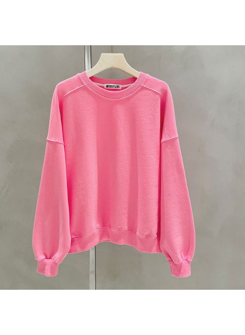 2023 Spring Autumn Casual Candy Color Sweatshirt for Women Pink Terry version