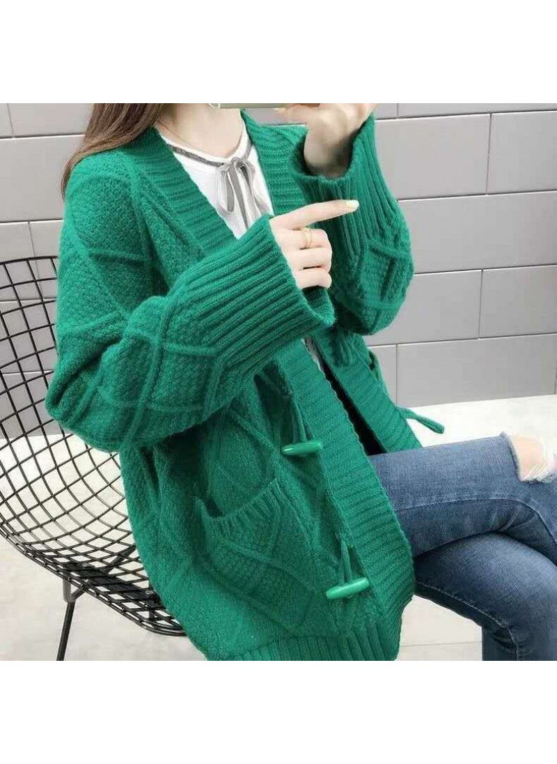 Oversized Korean Cardigan Knitwear Thick Cable-Knit Creamy-white