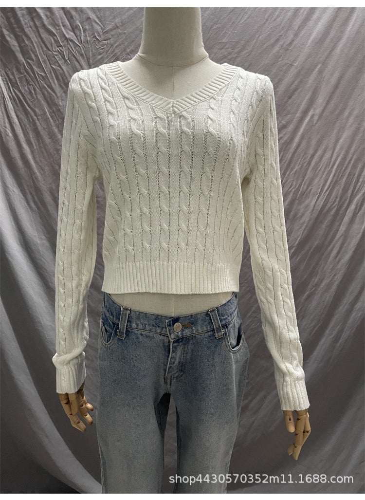 Grey V-Neck Sweater Pleated Skirt Set Ivory White