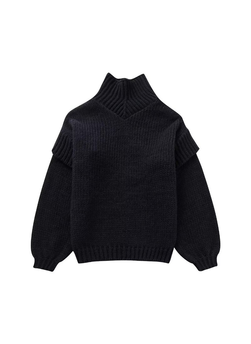 Fashion Knit Sweater Casual Loose Autumn 2023 Black