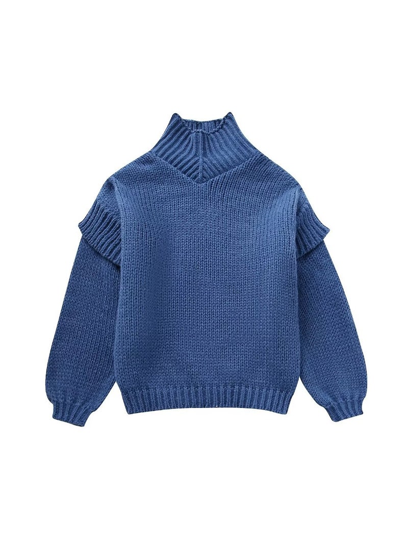 Fashion Knit Sweater Casual Loose Autumn 2023 Blue