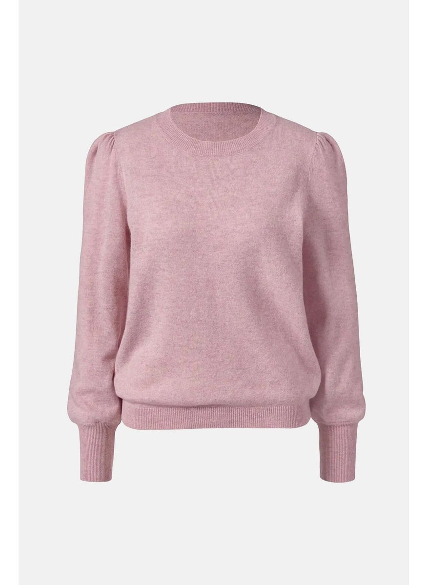 Women Crew Neck Long Sleeve Plain Sweater, Pink