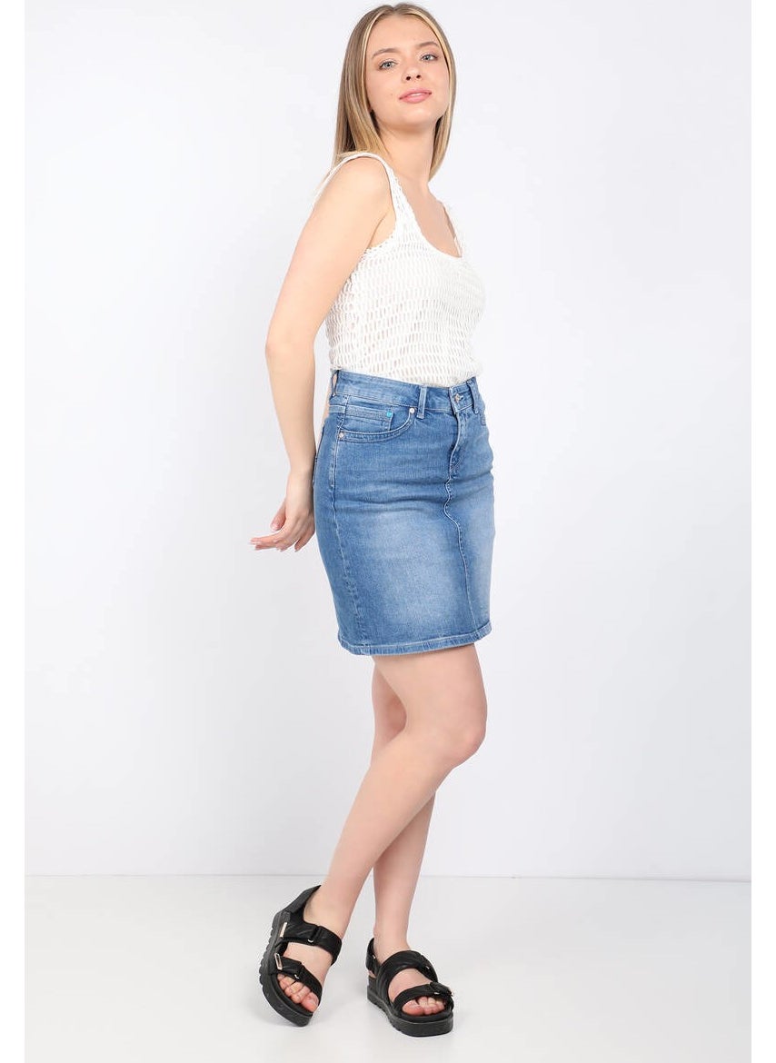 Women's Light Blue Jean Midi Skirt