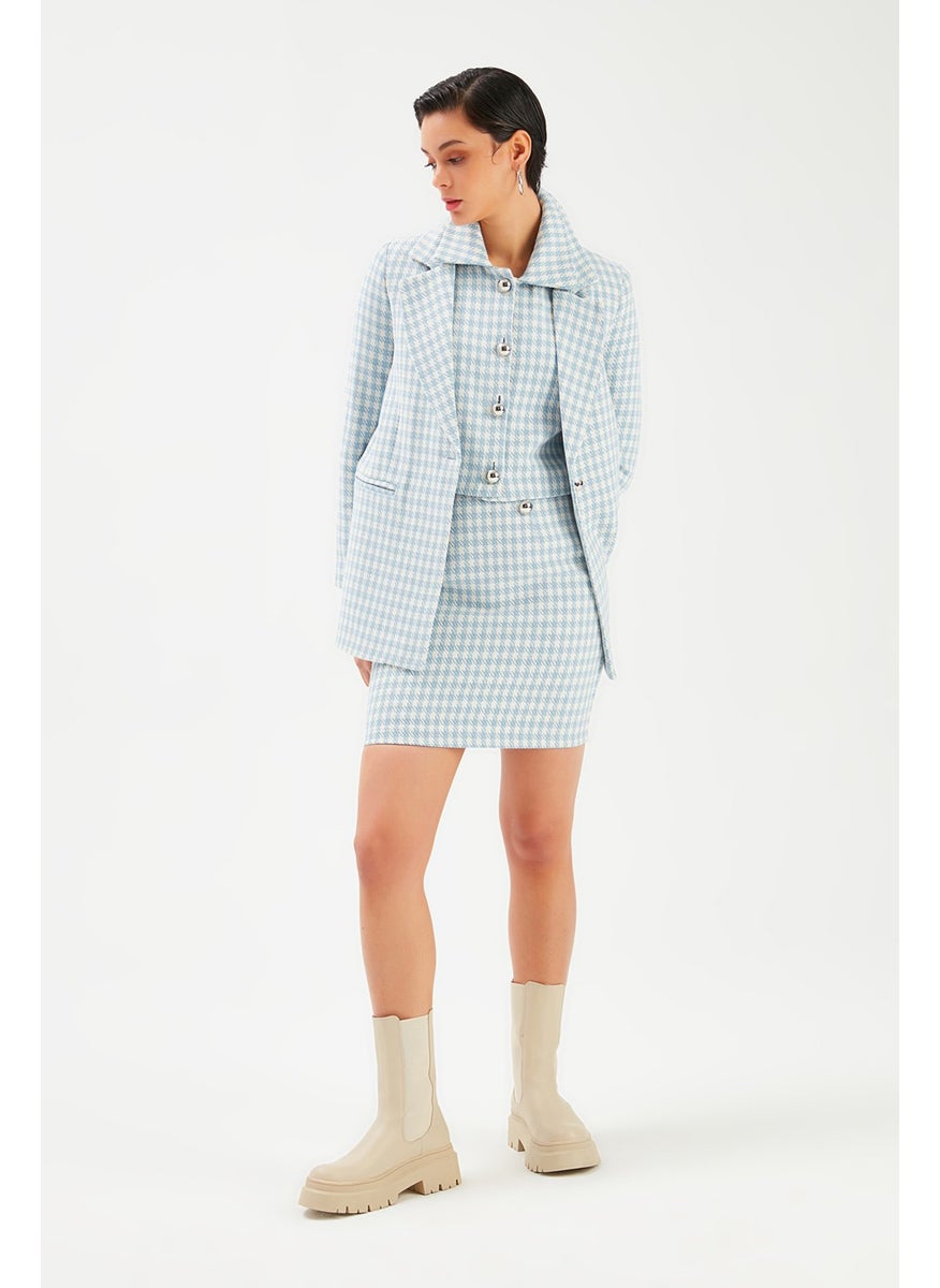 Houndstooth Patterned Mini Skirt - Blue