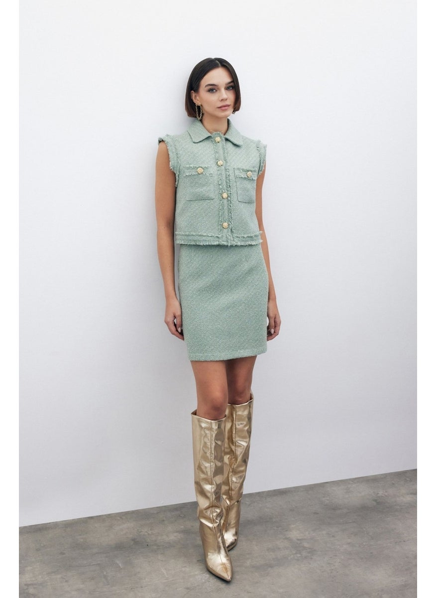 Glittery Mini Tweed Skirt - Mint