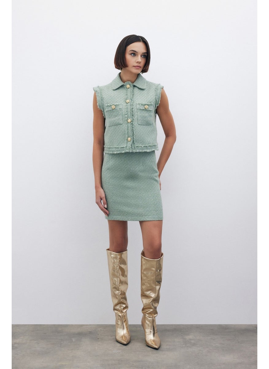 Glittery Mini Tweed Skirt - Mint