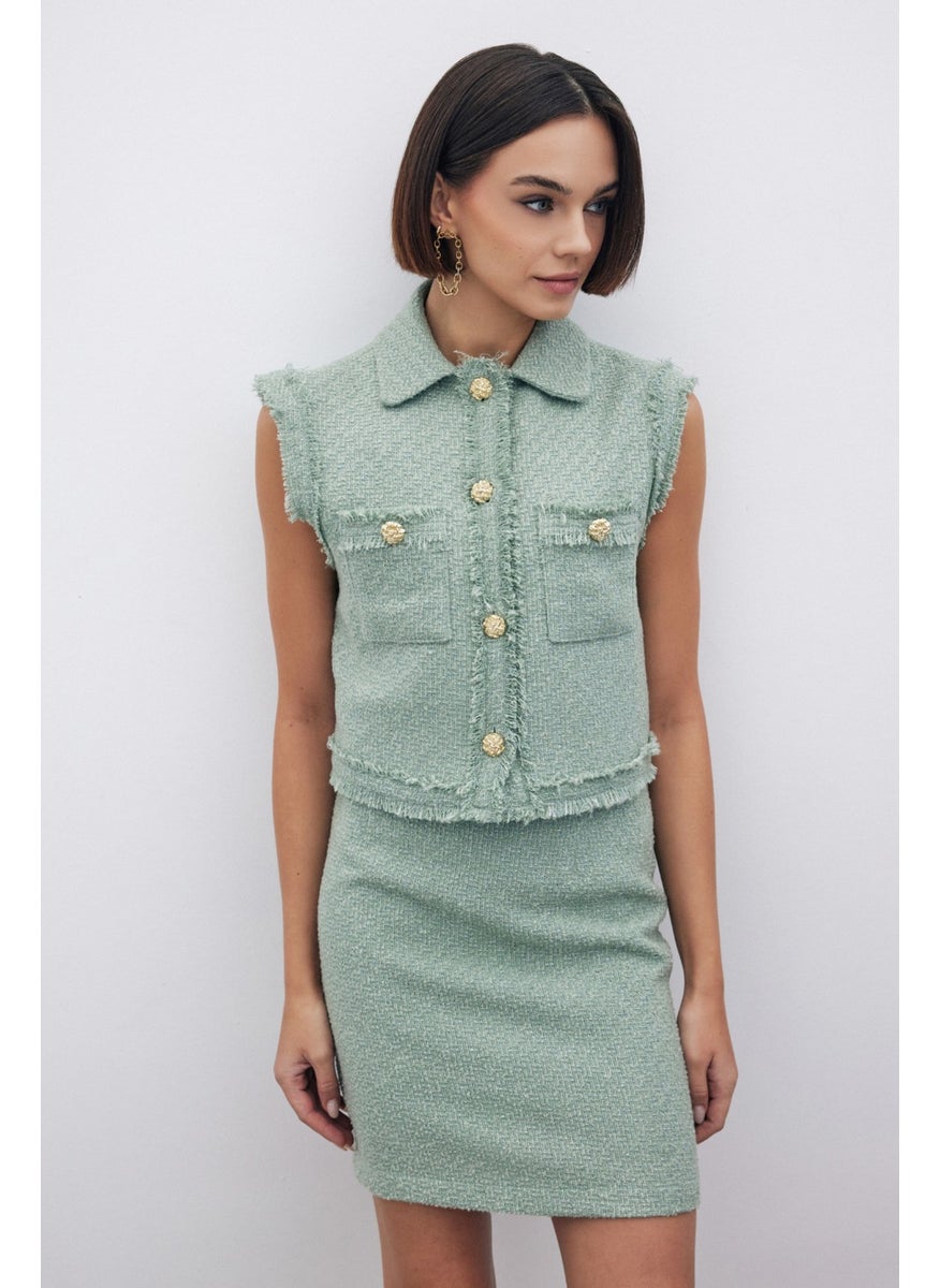 Glittery Mini Tweed Skirt - Mint
