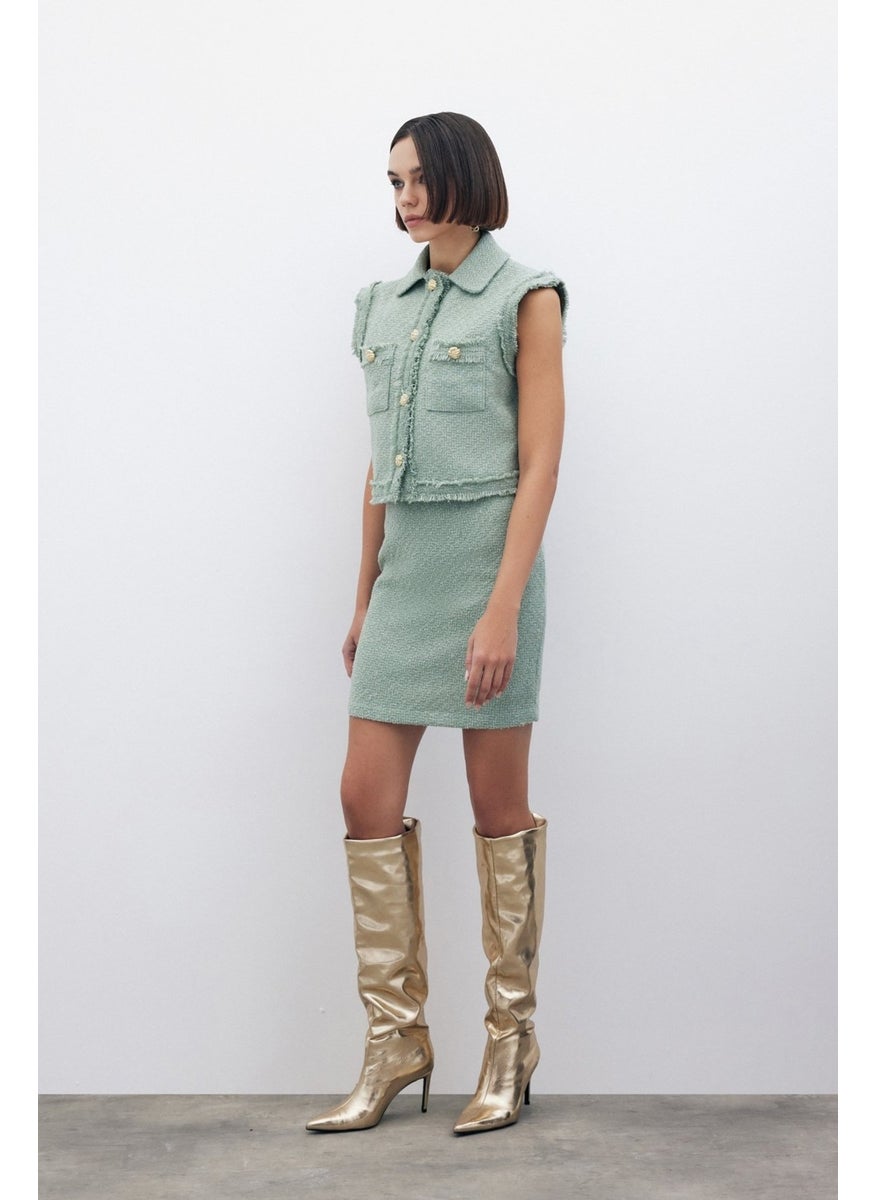 Glittery Mini Tweed Skirt - Mint