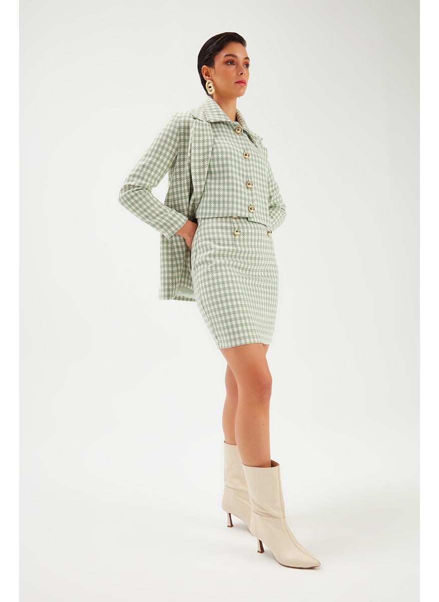 Houndstooth Patterned Mini Skirt - Almond Green