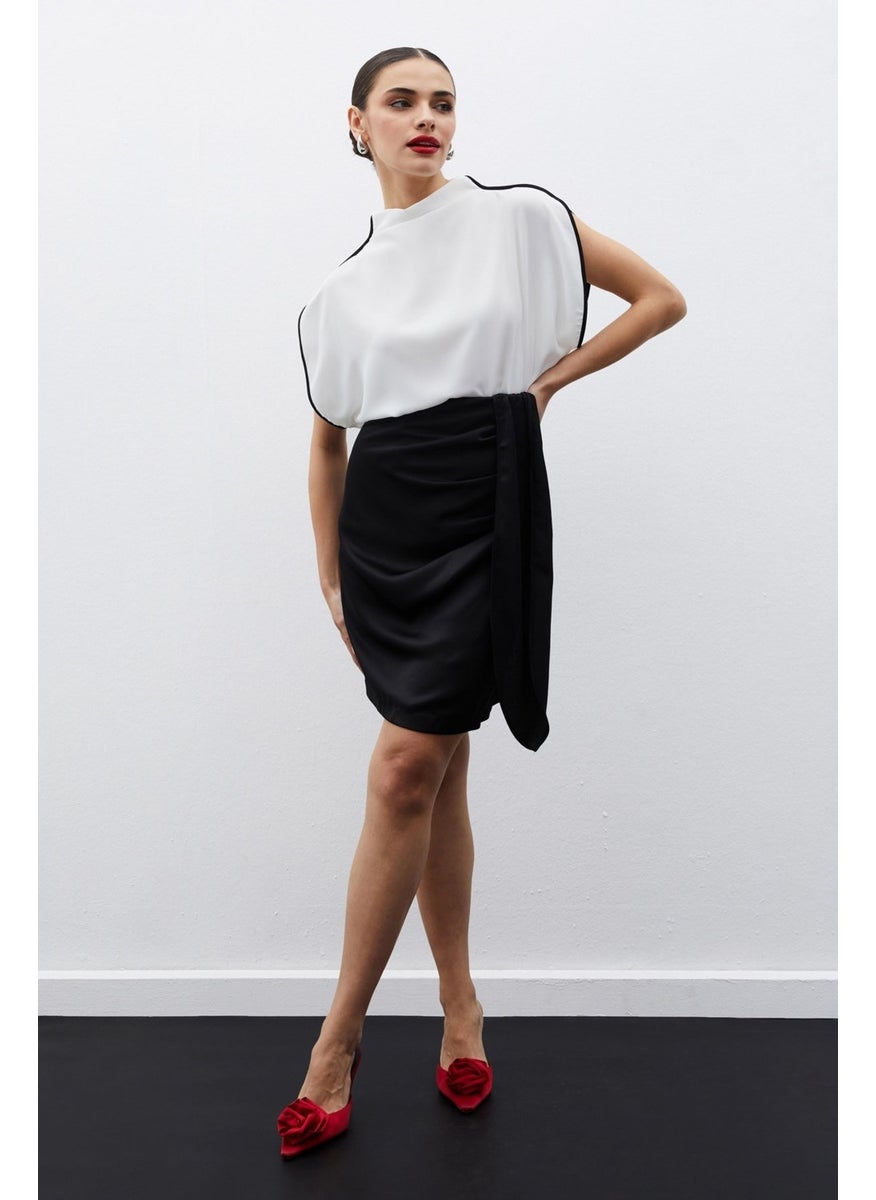 Satin Belted Mini Skirt Black