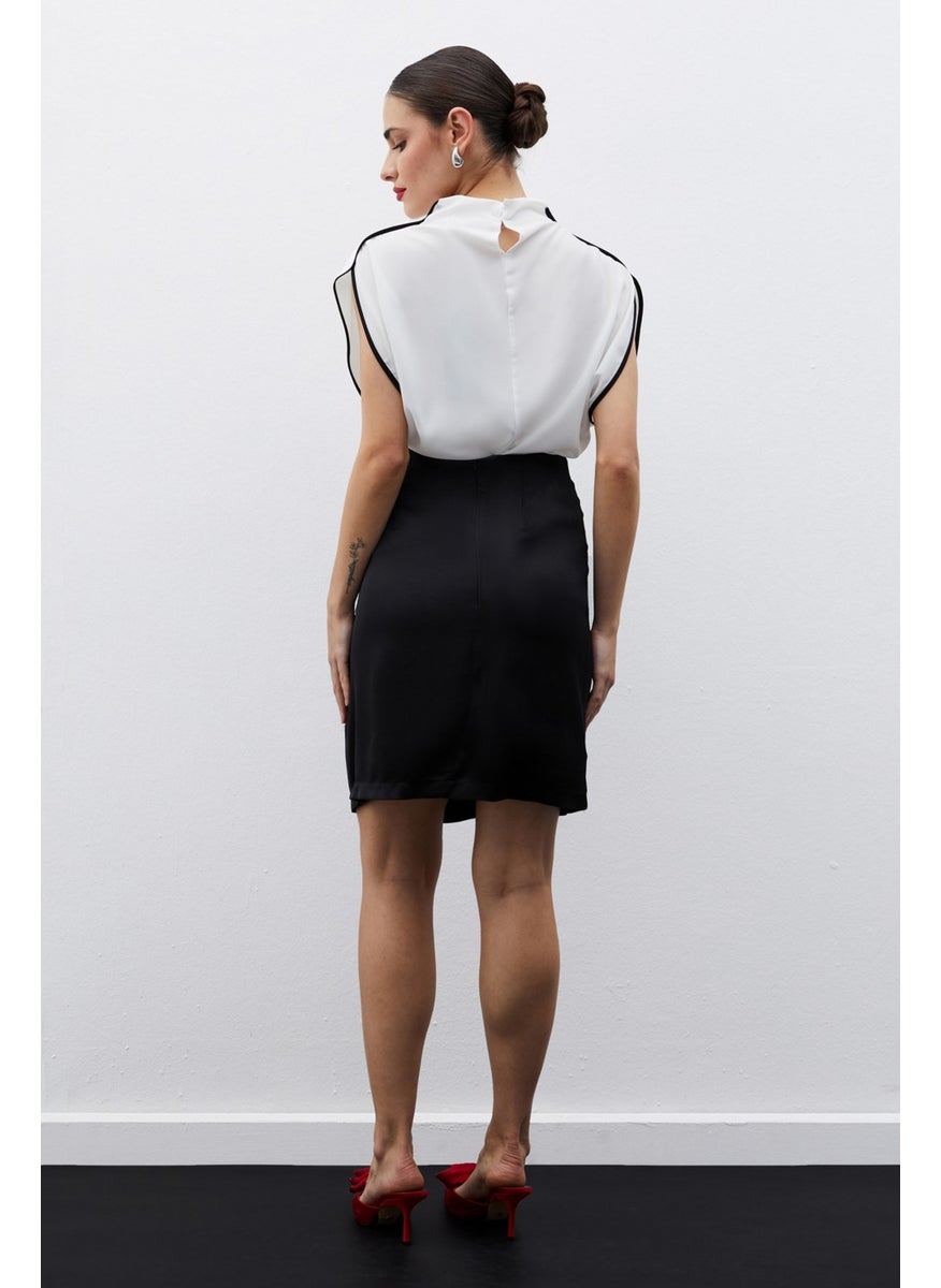 Satin Belted Mini Skirt Black