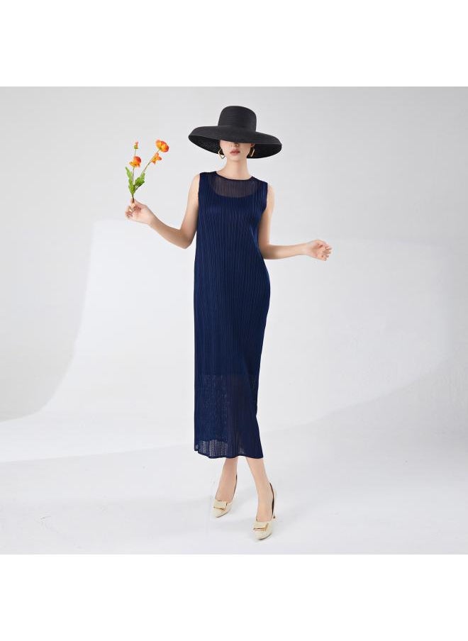 Women's High-end Summer Skirt 24 Years New Mesh Double-layer Sleeveless Elegant Slimming Joker Miyake Dress Trendy