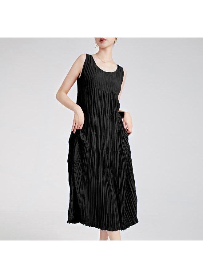 Miyake Handmade Pleated Skirt Summer Women's Strap Vest Skirt High-end Long Skirt Women's French Dress