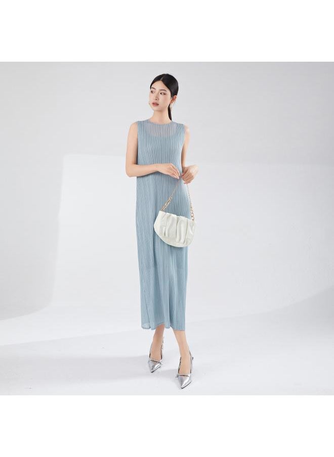 Women's High-end Summer Skirt 24 Years New Mesh Double-layer Sleeveless Elegant Slimming Joker Miyake Dress Trendy
