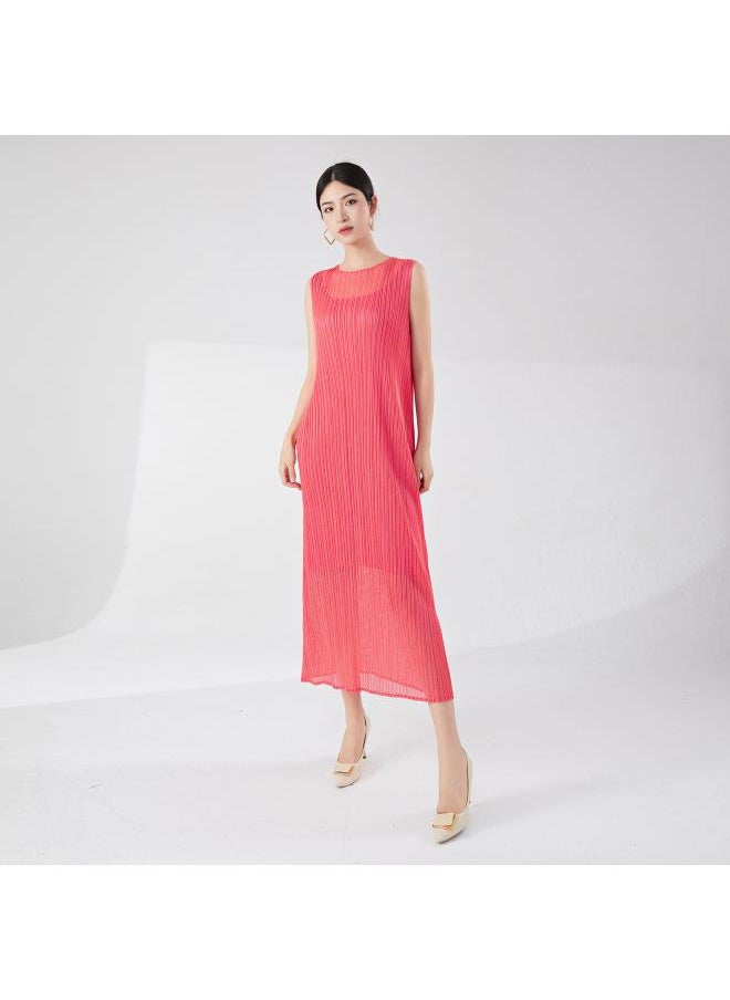 Women's High-end Summer Skirt 24 Years New Mesh Double-layer Sleeveless Elegant Slimming Joker Miyake Dress Trendy