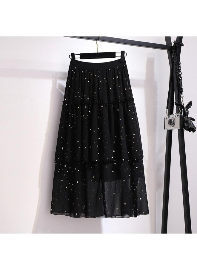 Fat Mm Spring Mesh Sequin Skirt Fat Plus Size A-shaped Cake Skirt Korean New Large Size Women's Clothing
