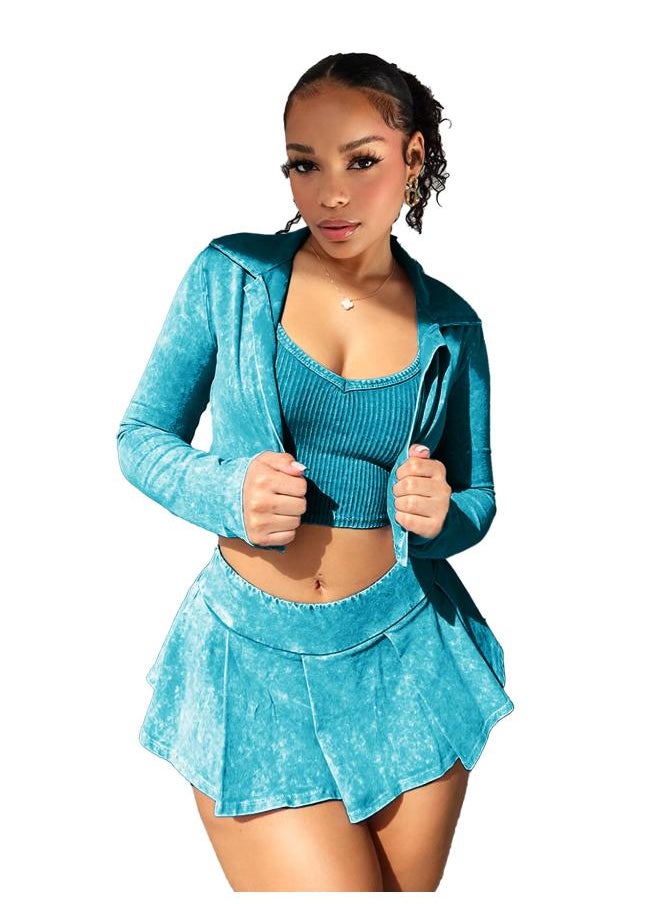 Hr24 00 European And American Fashion Women's Pickling Fried Color Old Skirt Three-piece Set (with Safety Pants)