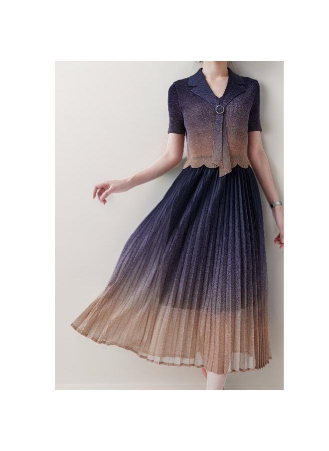Elegant And Temperament Dress Summer Women's New Commuter Women's High-end Sense Gradient Pleated Skirt Midi