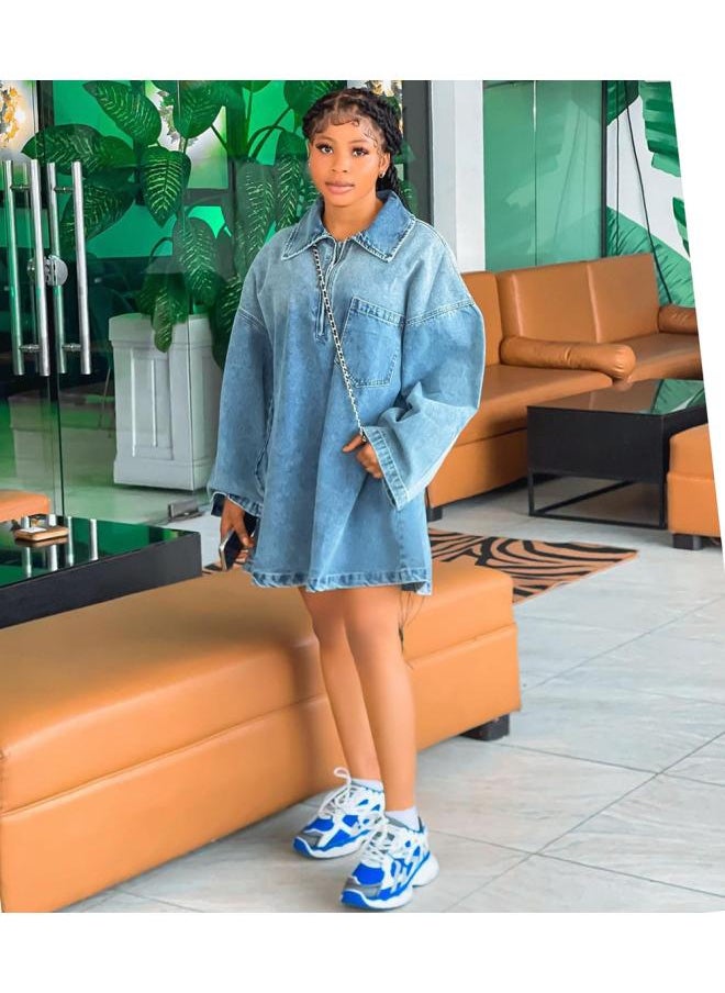 European And American Women's Dress Spring And Summer Women's Fashion Lapel Loose Fashion Denim Skirt