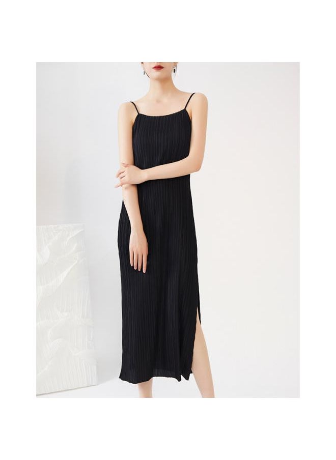 French Style Slip Skirt Design Sense Dress Women's Summer New Elegant Miyake Pleated Slit Long Skirt