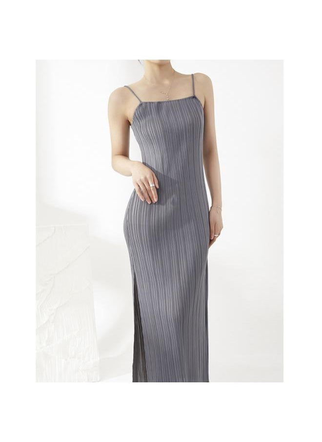 French Style Slip Skirt Design Sense Dress Women's Summer New Elegant Miyake Pleated Slit Long Skirt