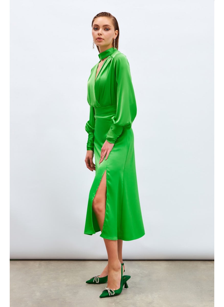 Slit Satin Skirt - Green