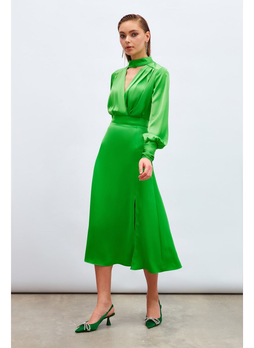 Slit Satin Skirt - Green