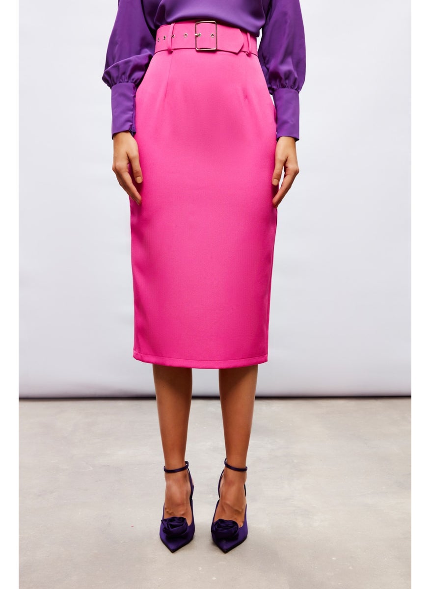 Belted Pencil Skirt - Fuchsia