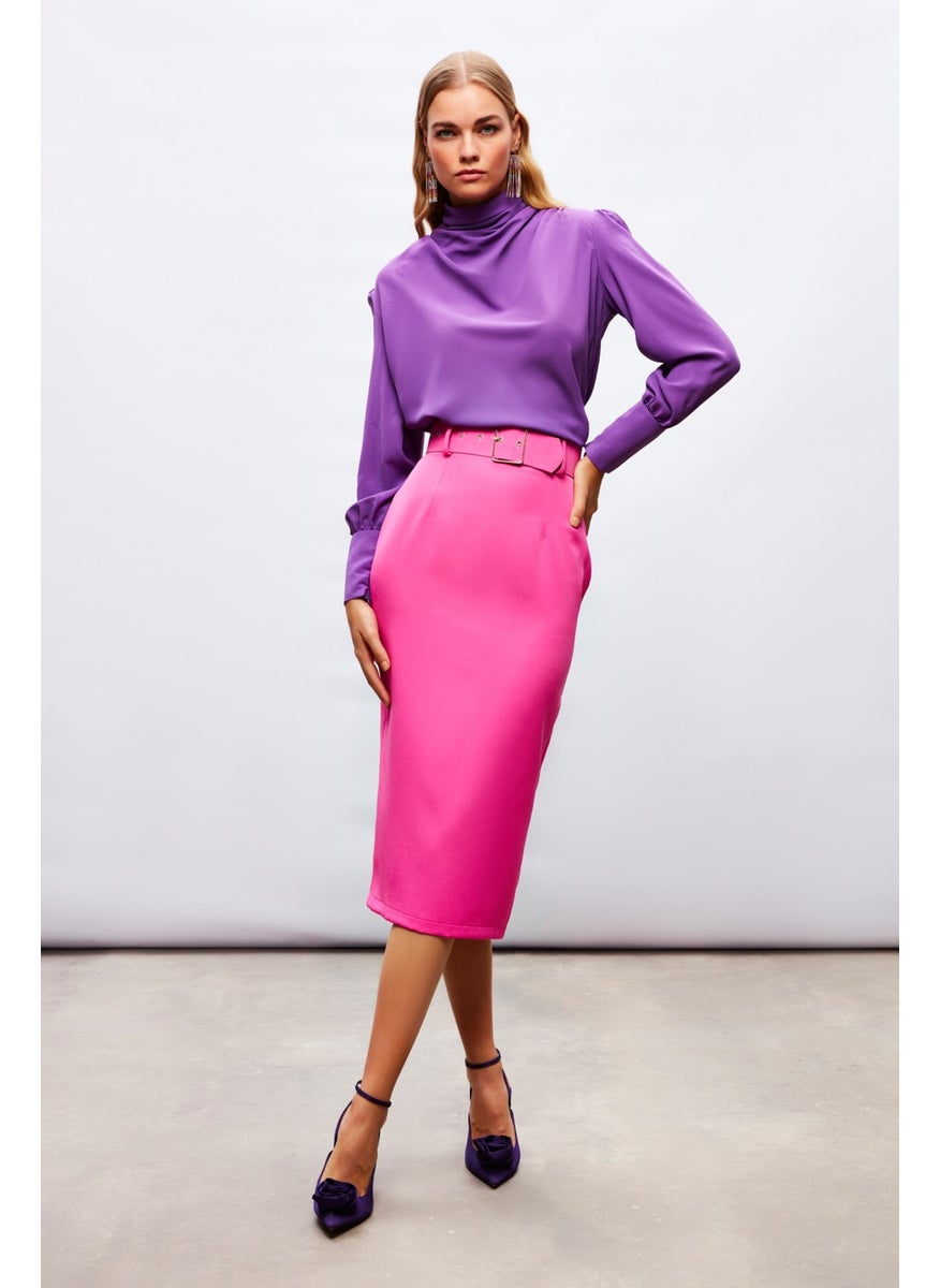 Belted Pencil Skirt - Fuchsia