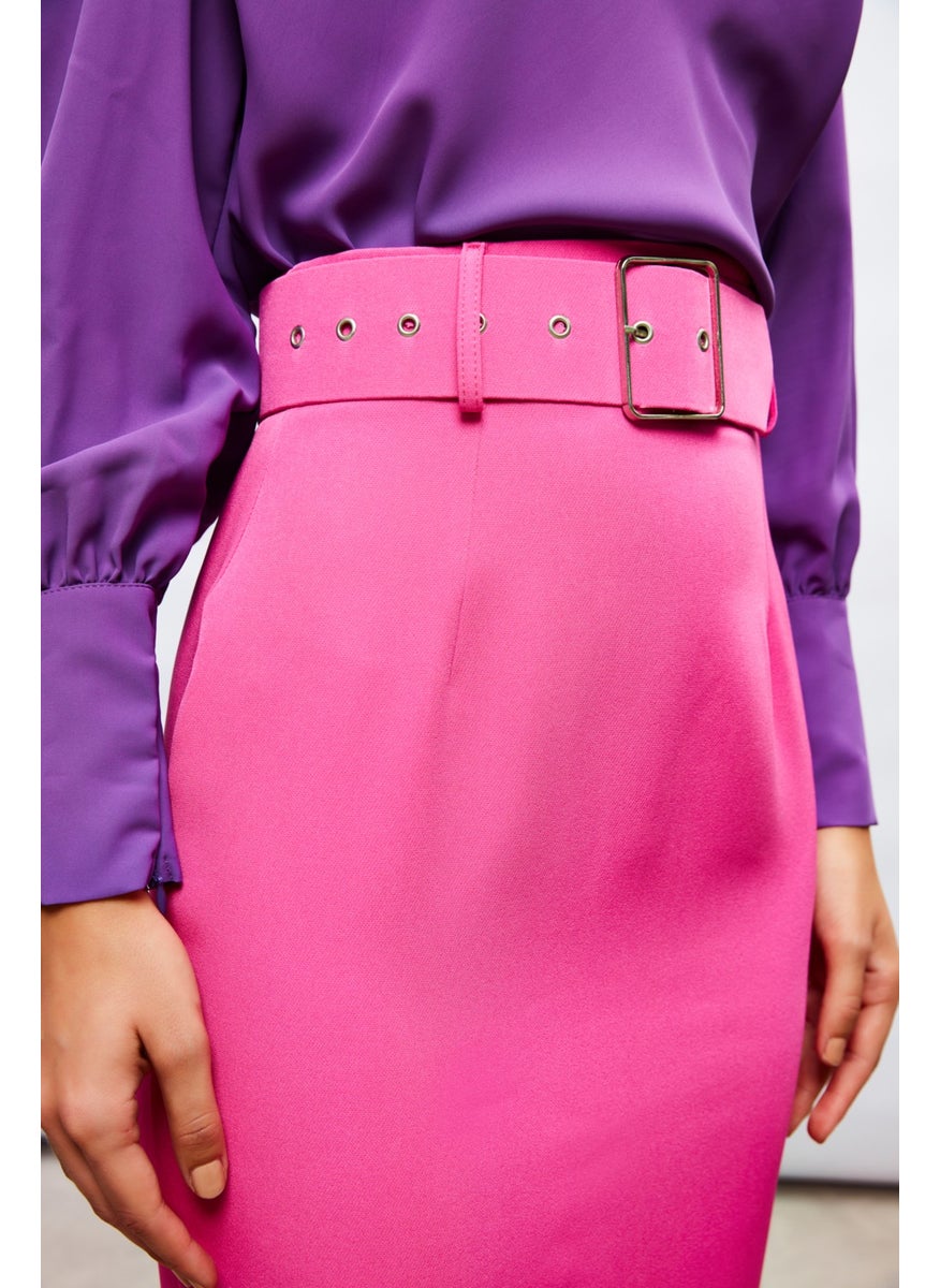 Belted Pencil Skirt - Fuchsia