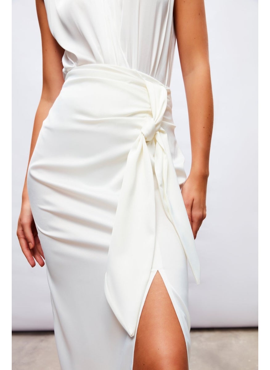 Satin Tie Satin Skirt - Ecru