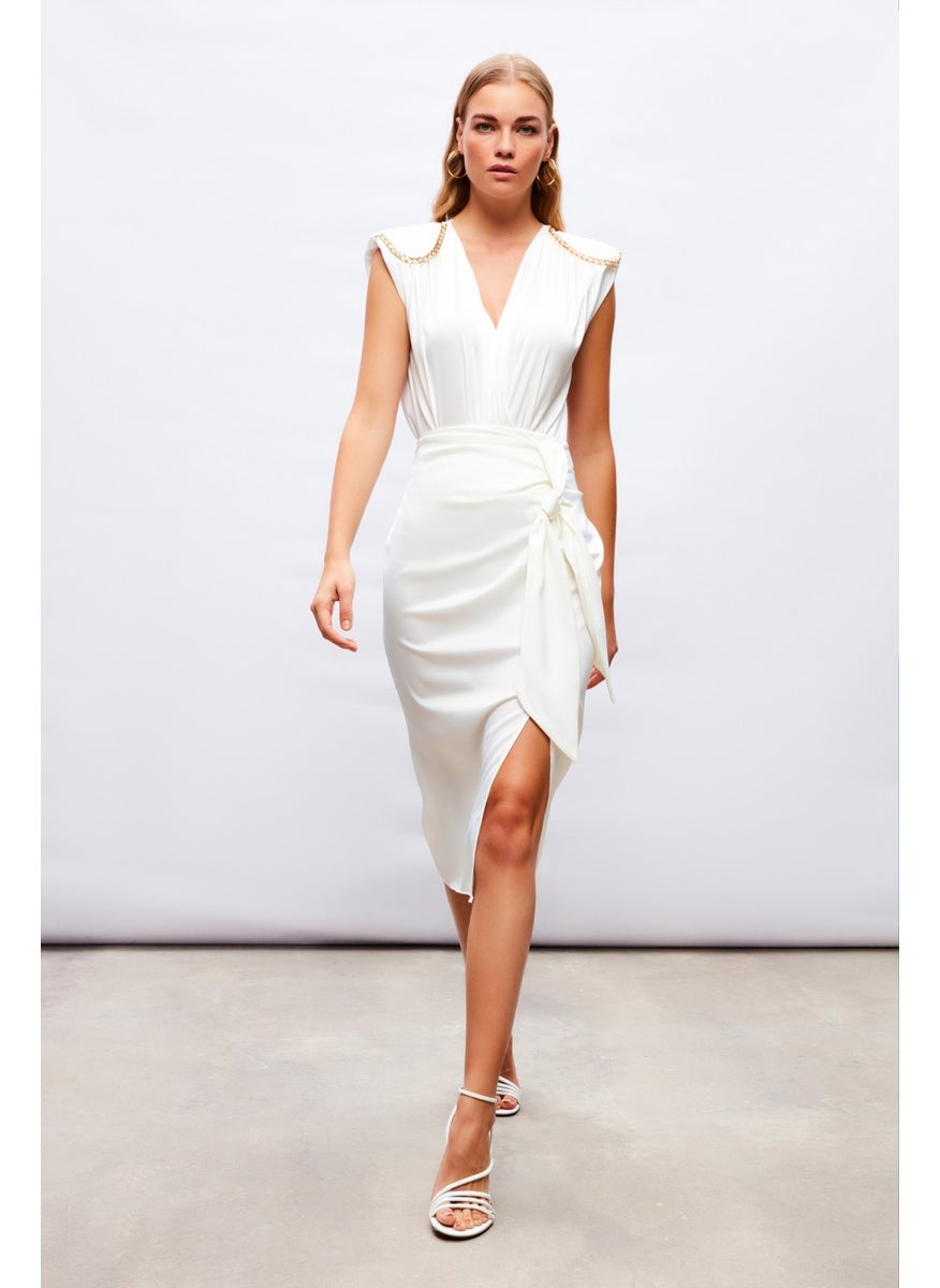 Satin Tie Satin Skirt - Ecru