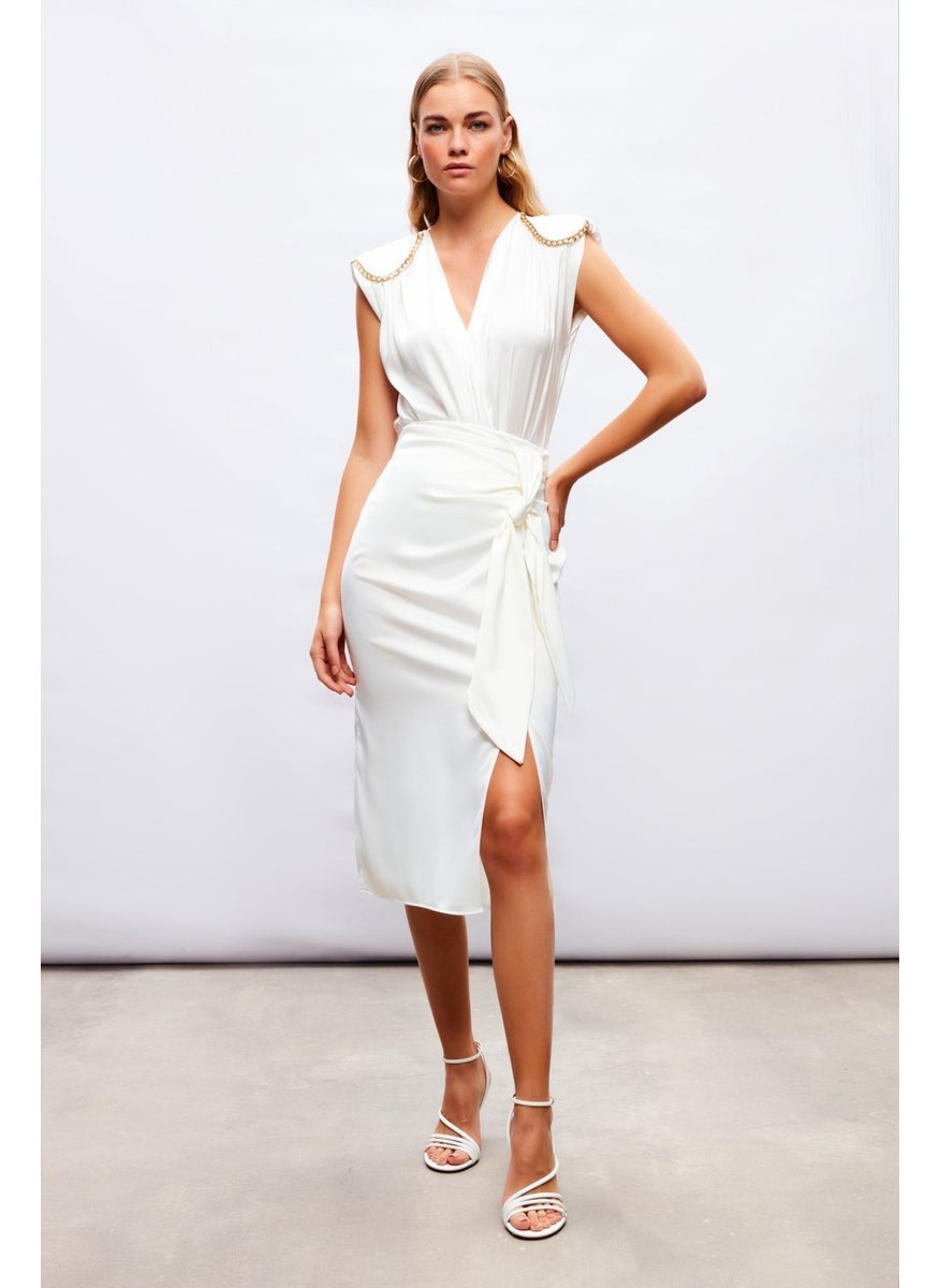 Satin Tie Satin Skirt - Ecru