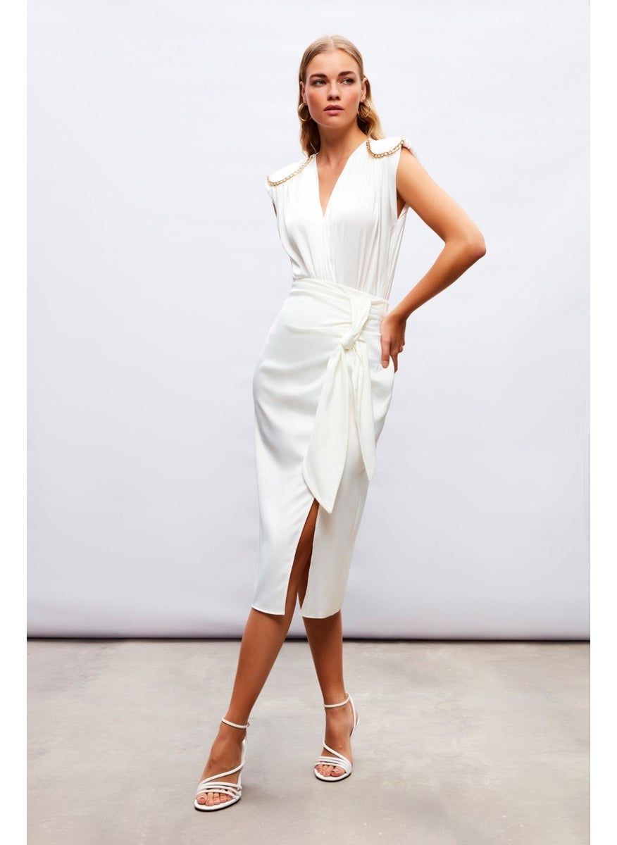 Satin Tie Satin Skirt - Ecru