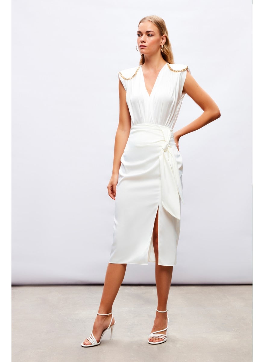 Satin Tie Satin Skirt - Ecru