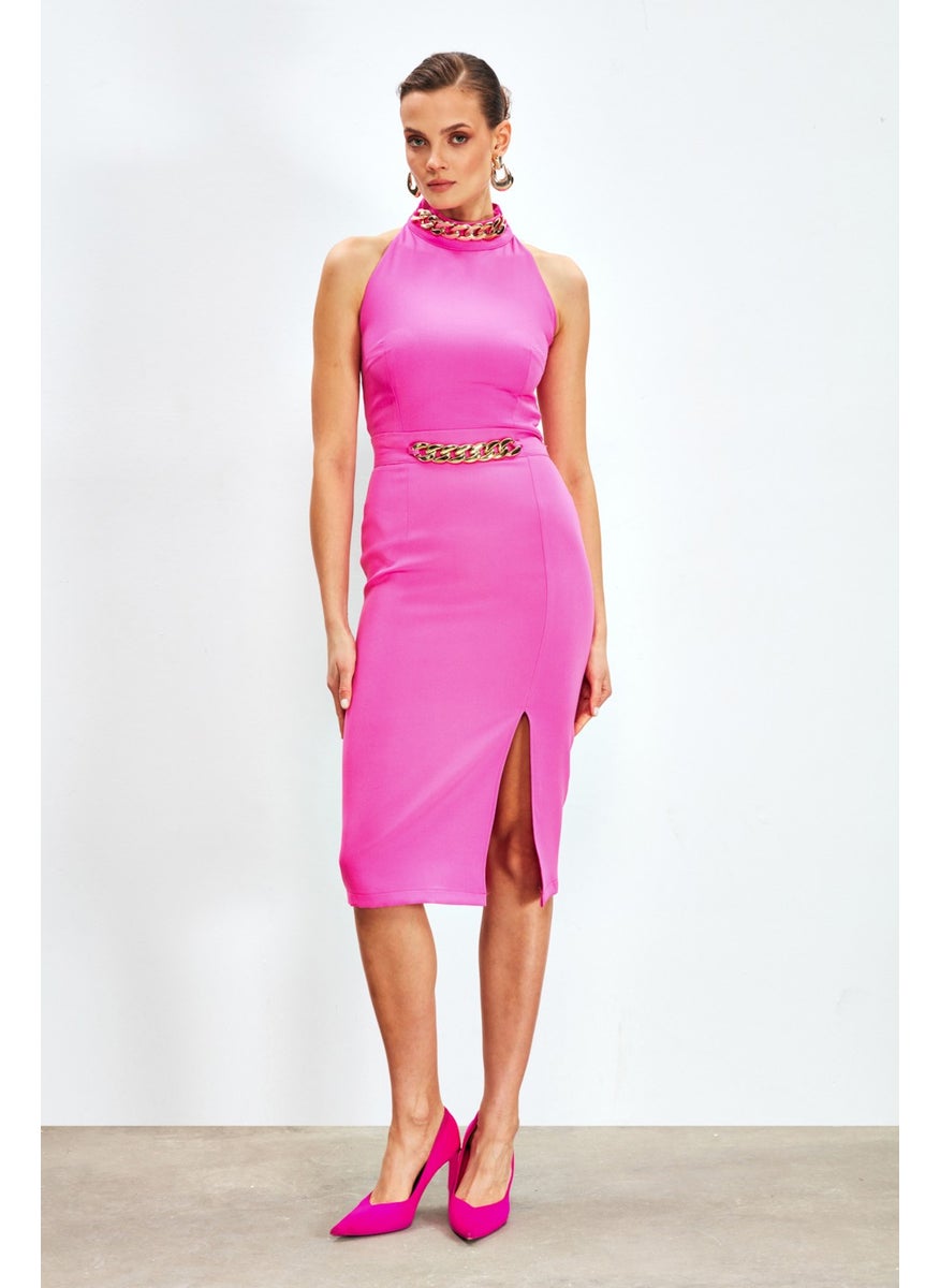 Front Chain Detail Skirt - Fuchsia